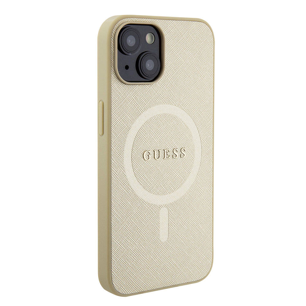 iPhone 15 Kılıf Guess Orijinal Lisanslı M-safe Şarj Özellikli Yazı Logolu Saffiano Kılıf