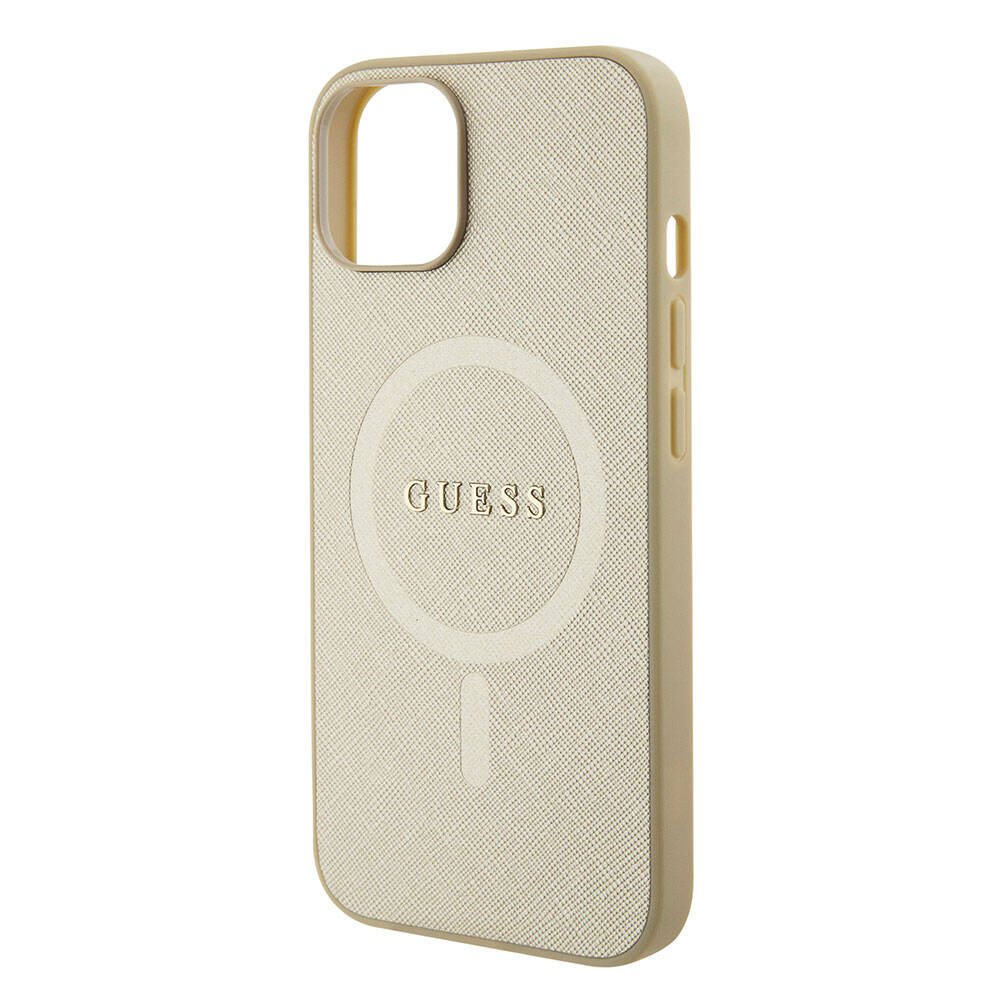 iPhone 15 Kılıf Guess Orijinal Lisanslı M-safe Şarj Özellikli Yazı Logolu Saffiano Kılıf