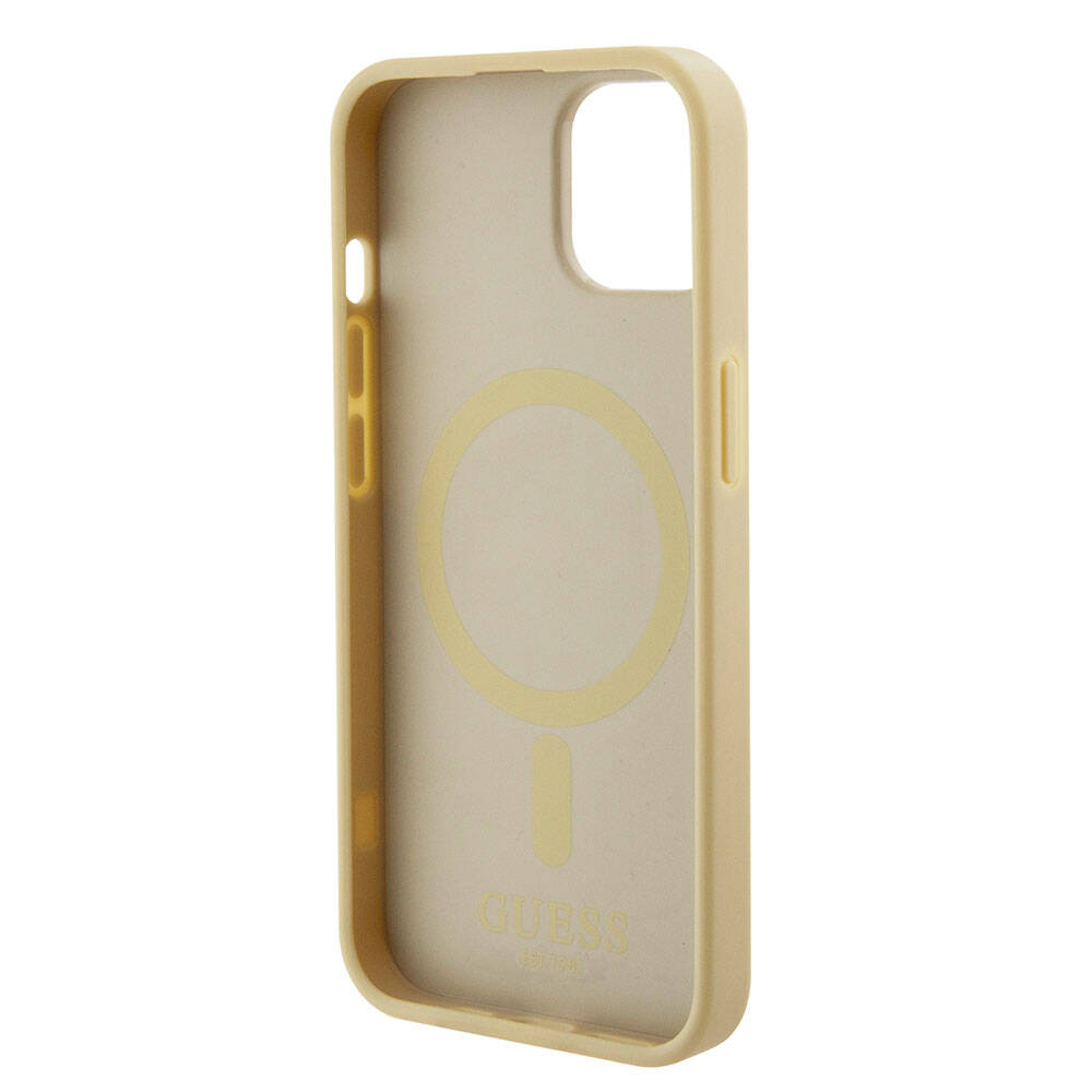 iPhone 15 Kılıf Guess Orijinal Lisanslı M-safe Şarj Özellikli Yazı Logolu Saffiano Kılıf