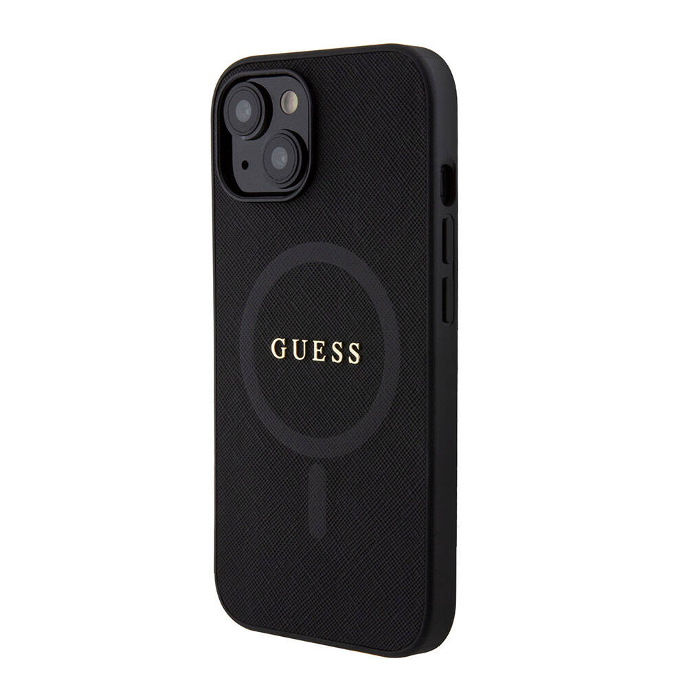 iPhone 15 Kılıf Guess Orijinal Lisanslı M-safe Şarj Özellikli Yazı Logolu Saffiano Kılıf