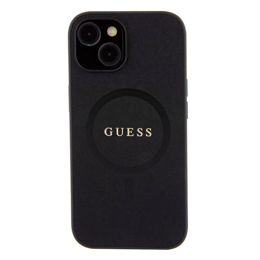 iPhone 15 Kılıf Guess Orijinal Lisanslı M-safe Şarj Özellikli Yazı Logolu Saffiano Kılıf