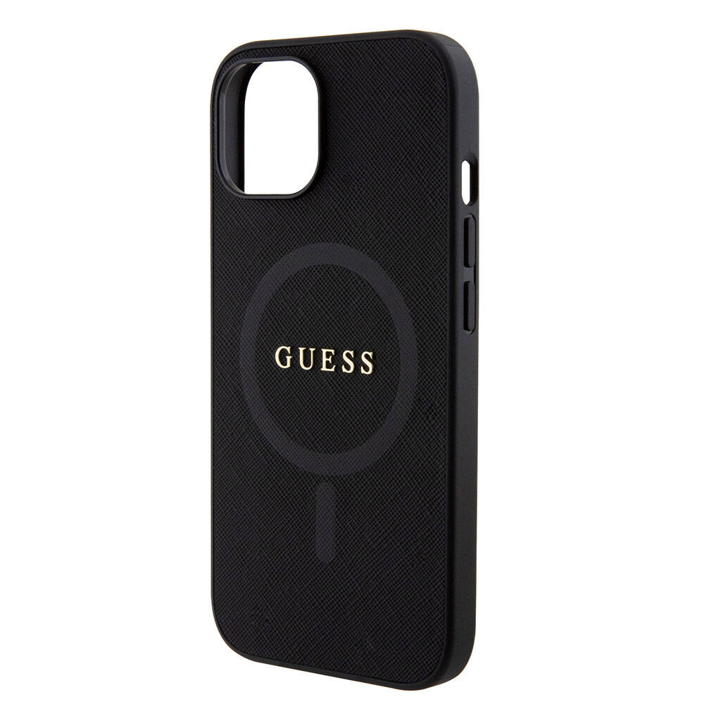 iPhone 15 Kılıf Guess Orijinal Lisanslı M-safe Şarj Özellikli Yazı Logolu Saffiano Kılıf