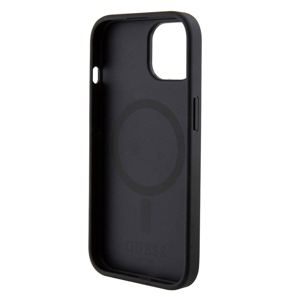 iPhone 15 Kılıf Guess Orijinal Lisanslı M-safe Şarj Özellikli Yazı Logolu Saffiano Kılıf