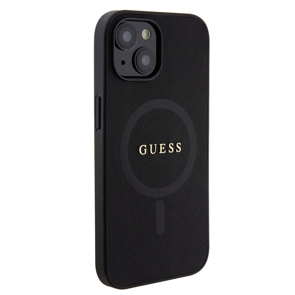 iPhone 15 Kılıf Guess Orijinal Lisanslı M-safe Şarj Özellikli Yazı Logolu Saffiano Kılıf