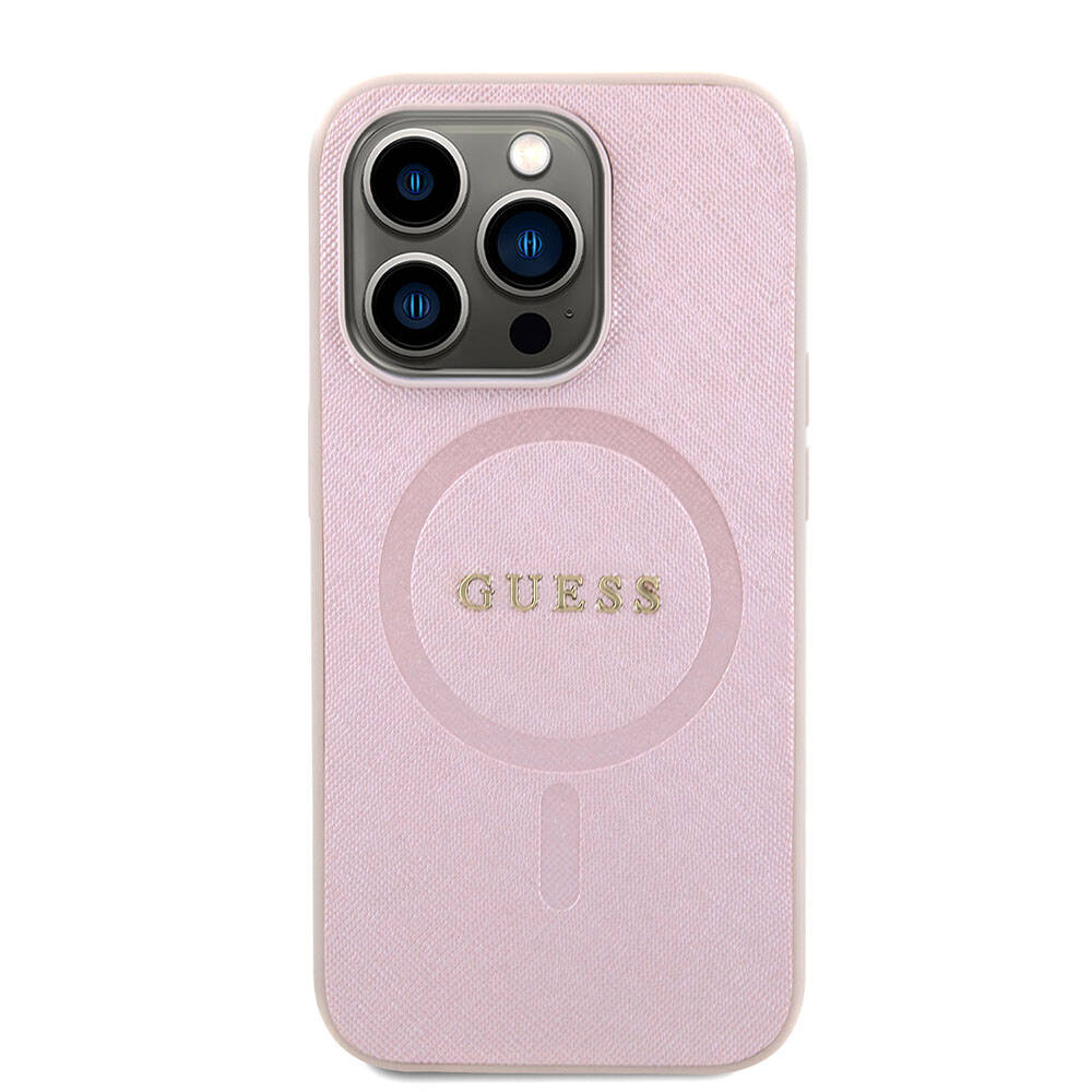 iPhone 15 Kılıf Guess Orijinal Lisanslı M-safe Şarj Özellikli Yazı Logolu Saffiano Kılıf