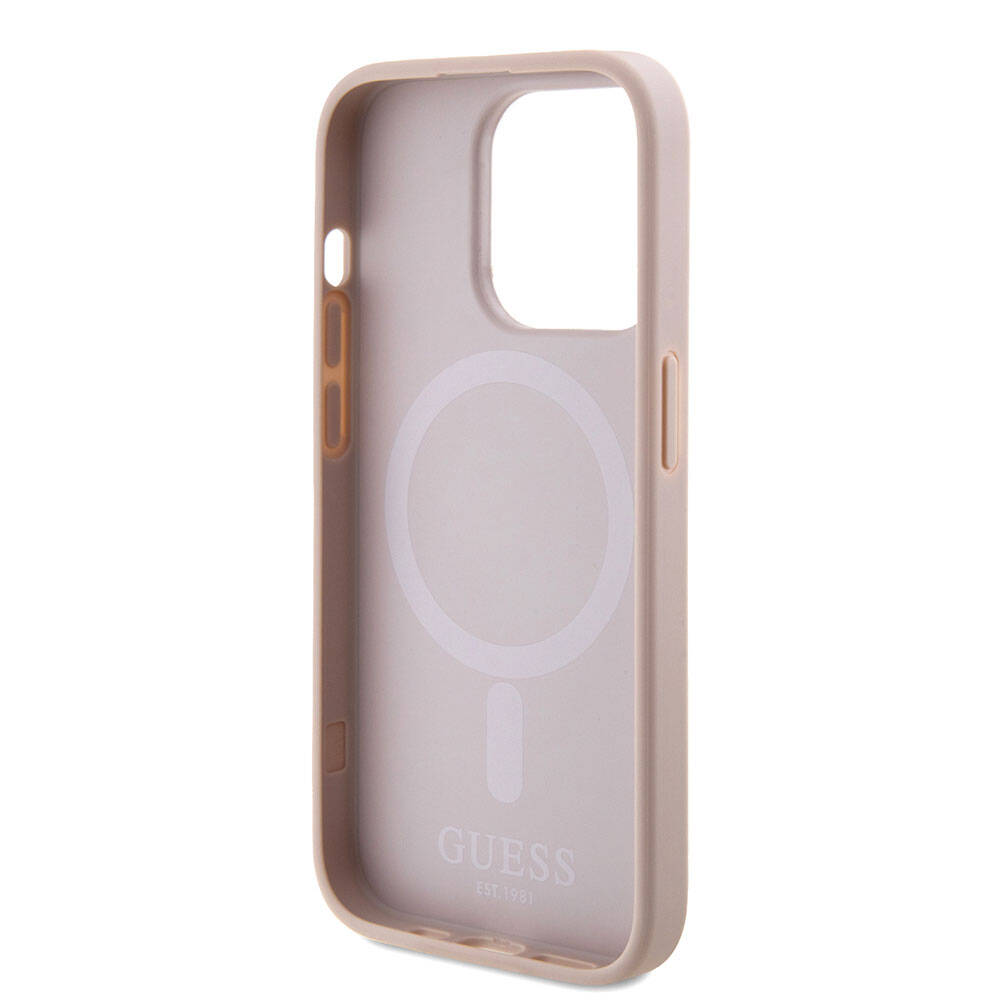 iPhone 15 Kılıf Guess Orijinal Lisanslı M-safe Şarj Özellikli Yazı Logolu Saffiano Kılıf