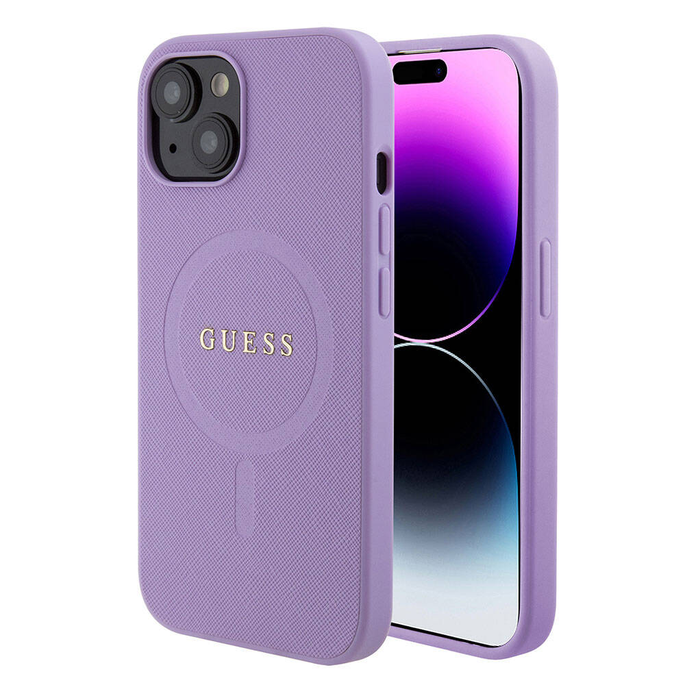 iPhone 15 Kılıf Guess Orijinal Lisanslı M-safe Şarj Özellikli Yazı Logolu Saffiano Kılıf