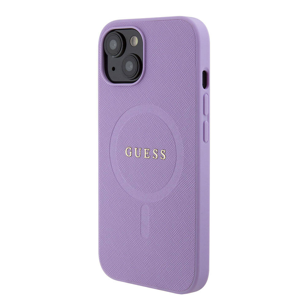 iPhone 15 Kılıf Guess Orijinal Lisanslı M-safe Şarj Özellikli Yazı Logolu Saffiano Kılıf