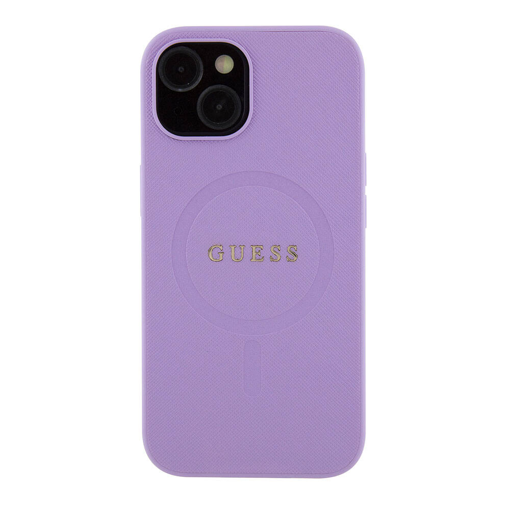 iPhone 15 Kılıf Guess Orijinal Lisanslı M-safe Şarj Özellikli Yazı Logolu Saffiano Kılıf