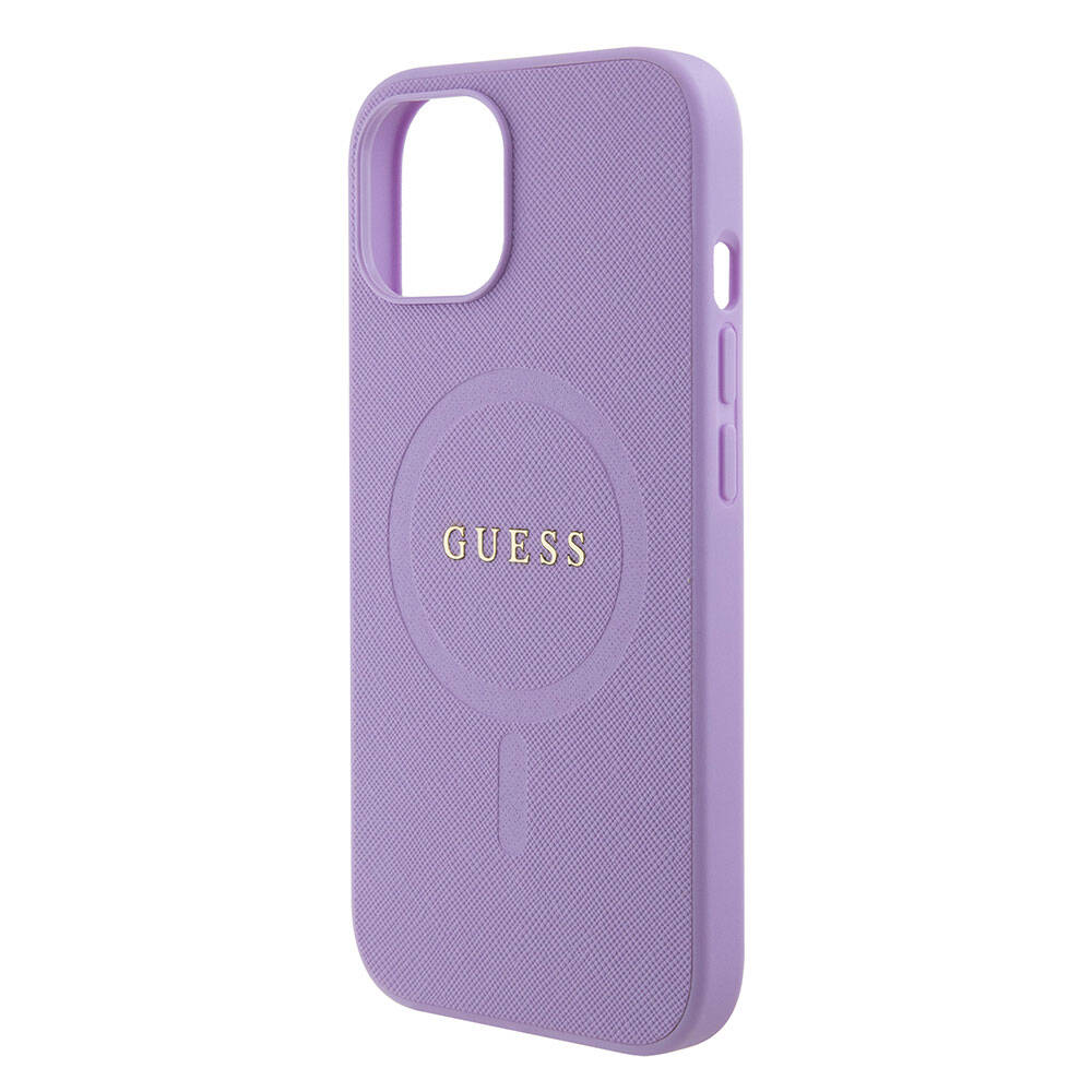 iPhone 15 Kılıf Guess Orijinal Lisanslı M-safe Şarj Özellikli Yazı Logolu Saffiano Kılıf