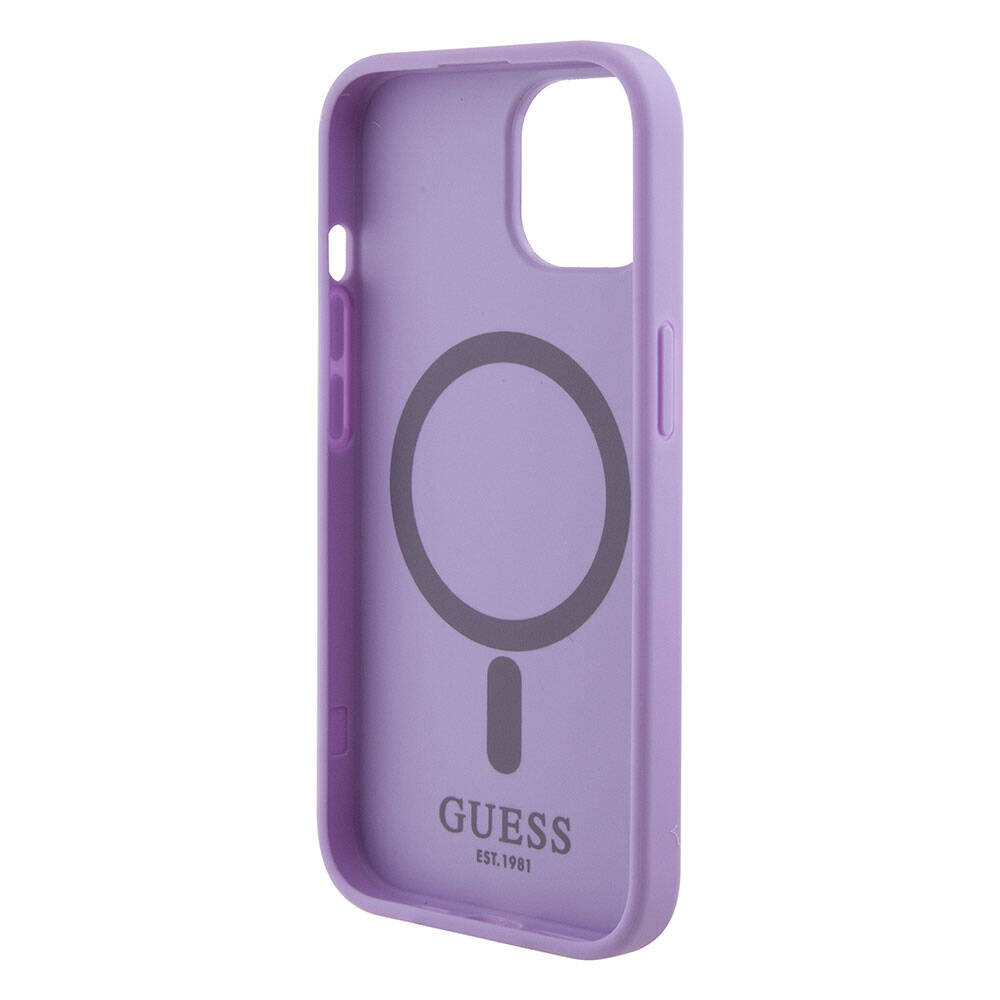 iPhone 15 Kılıf Guess Orijinal Lisanslı M-safe Şarj Özellikli Yazı Logolu Saffiano Kılıf