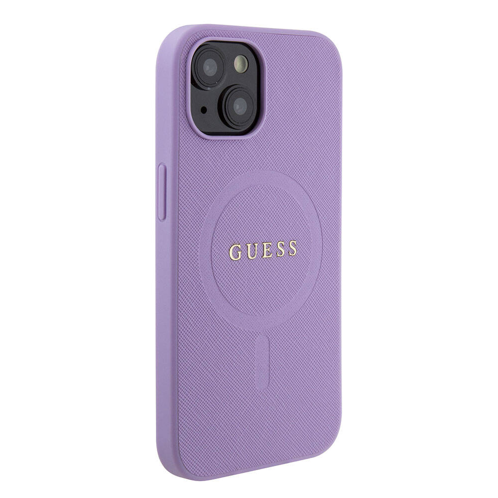 iPhone 15 Kılıf Guess Orijinal Lisanslı M-safe Şarj Özellikli Yazı Logolu Saffiano Kılıf