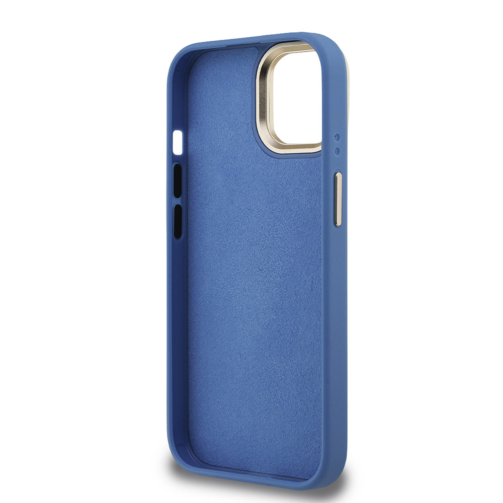 iPhone 15 Kılıf Guess Orijinal Lisanslı PU Deri 4G Desenli Metal Büyük 4G ve Yazı Logolu Kamera Standlı Kılıf