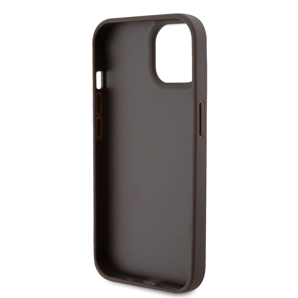 iPhone 15 Kılıf Guess Orijinal Lisanslı PU Deri Taşlı Üçgen Logo 4G Desenli Strass Kılıf