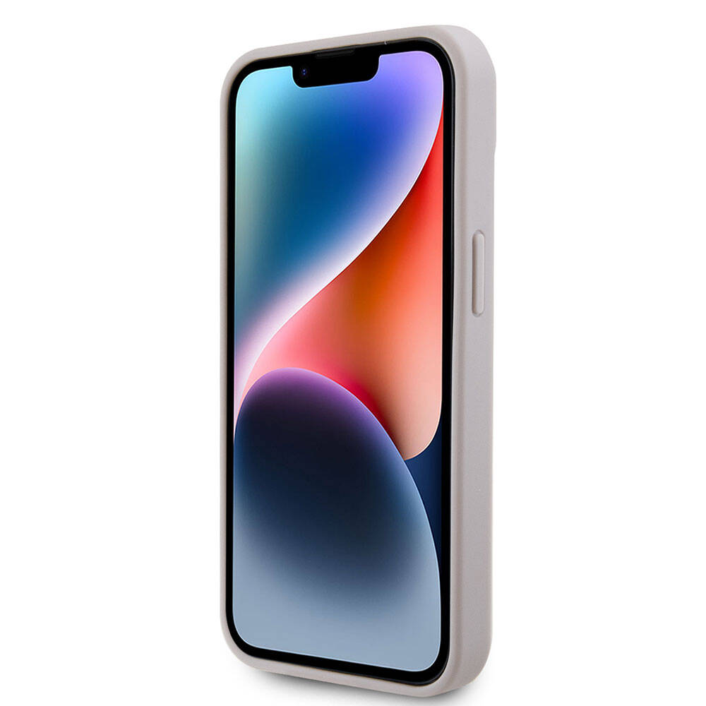 iPhone 15 Kılıf Guess Orijinal Lisanslı PU Deri Taşlı Üçgen Logo 4G Desenli Strass Kılıf