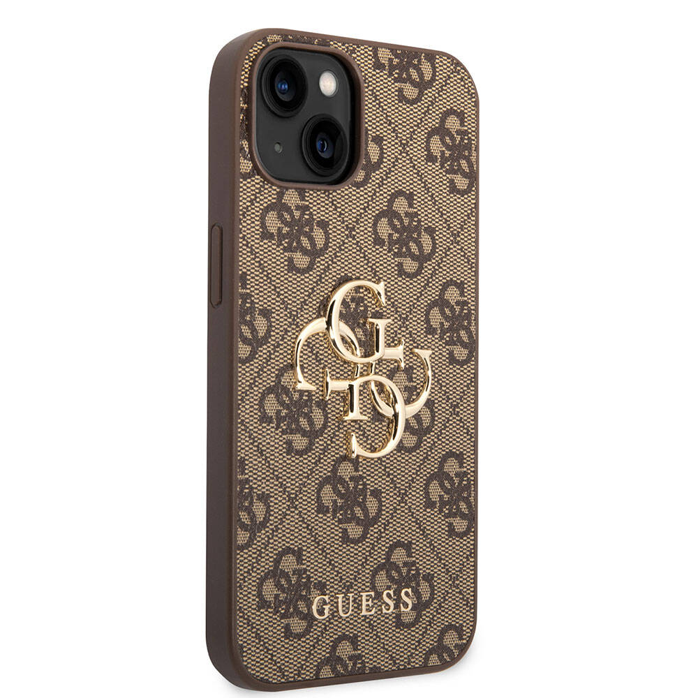 iPhone 15 Kılıf Guess Orijinal Lisanslı PU Deri Yazı ve 4G Metal Logolu Desenli Kılıf