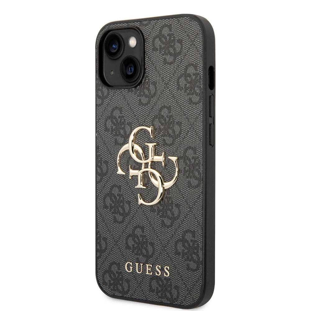 iPhone 15 Kılıf Guess Orijinal Lisanslı PU Deri Yazı ve 4G Metal Logolu Desenli Kılıf