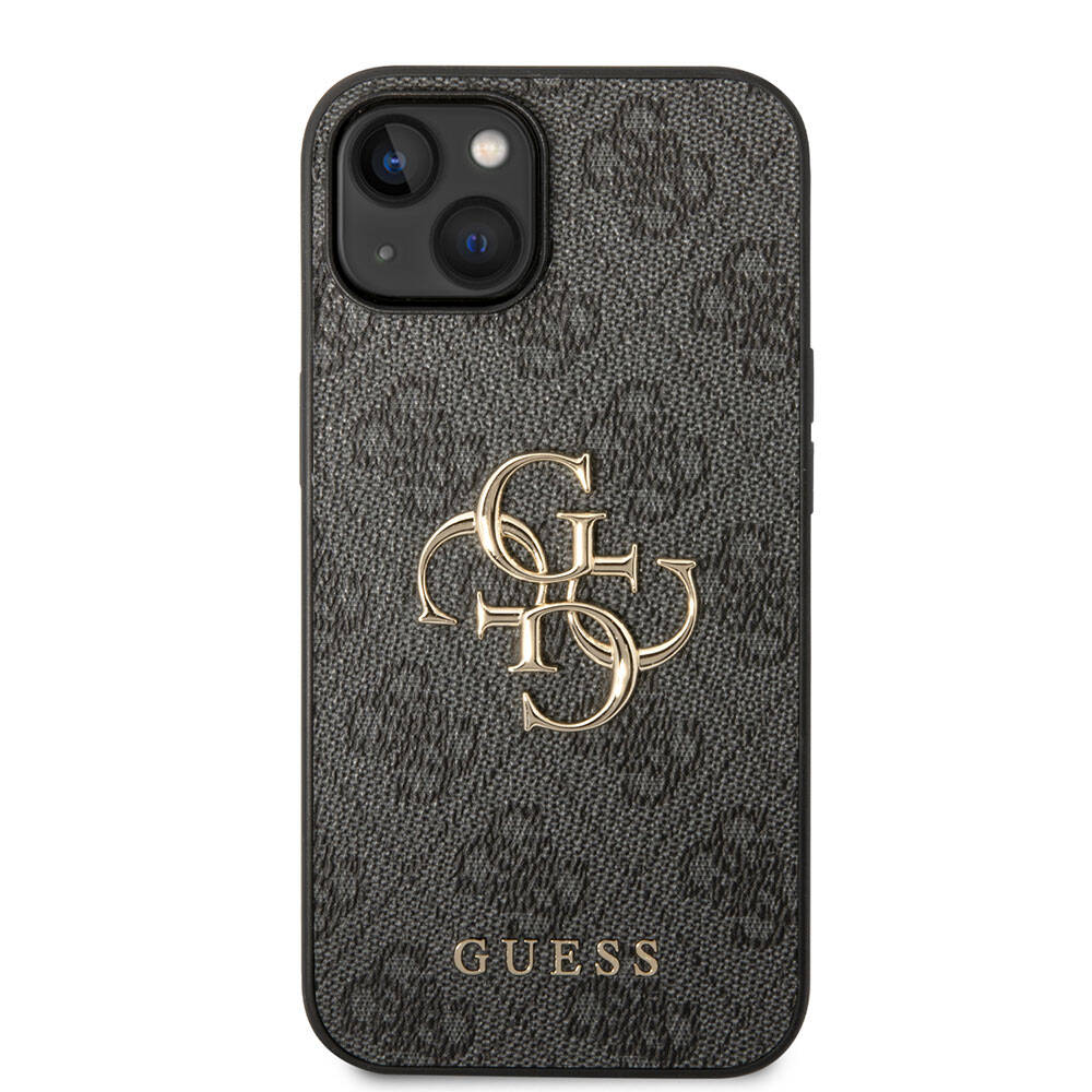 iPhone 15 Kılıf Guess Orijinal Lisanslı PU Deri Yazı ve 4G Metal Logolu Desenli Kılıf