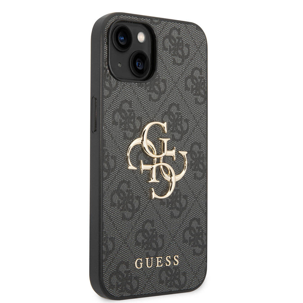 iPhone 15 Kılıf Guess Orijinal Lisanslı PU Deri Yazı ve 4G Metal Logolu Desenli Kılıf