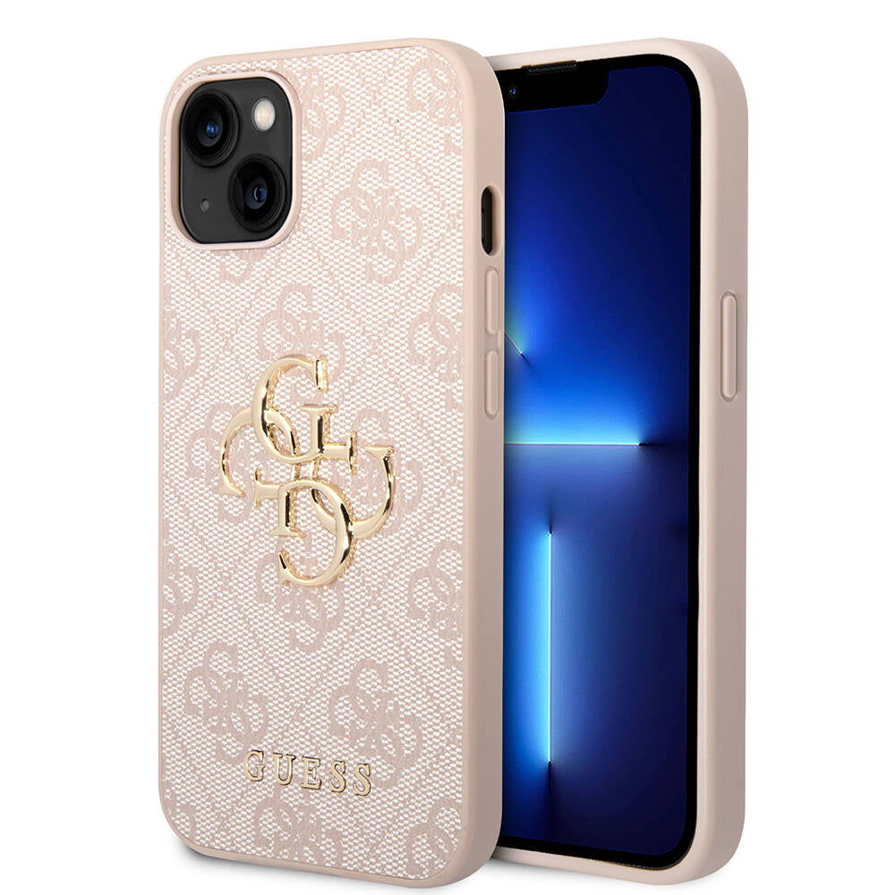 iPhone 15 Kılıf Guess Orijinal Lisanslı PU Deri Yazı ve 4G Metal Logolu Desenli Kılıf