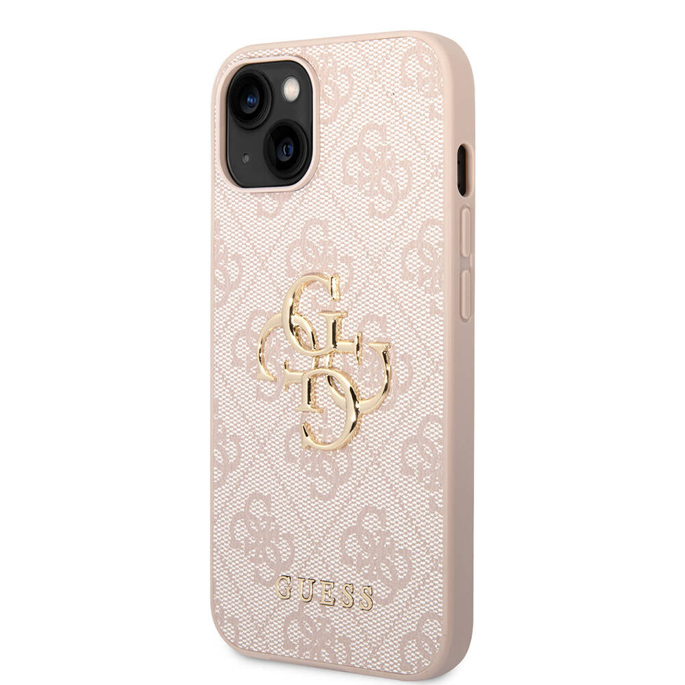iPhone 15 Kılıf Guess Orijinal Lisanslı PU Deri Yazı ve 4G Metal Logolu Desenli Kılıf