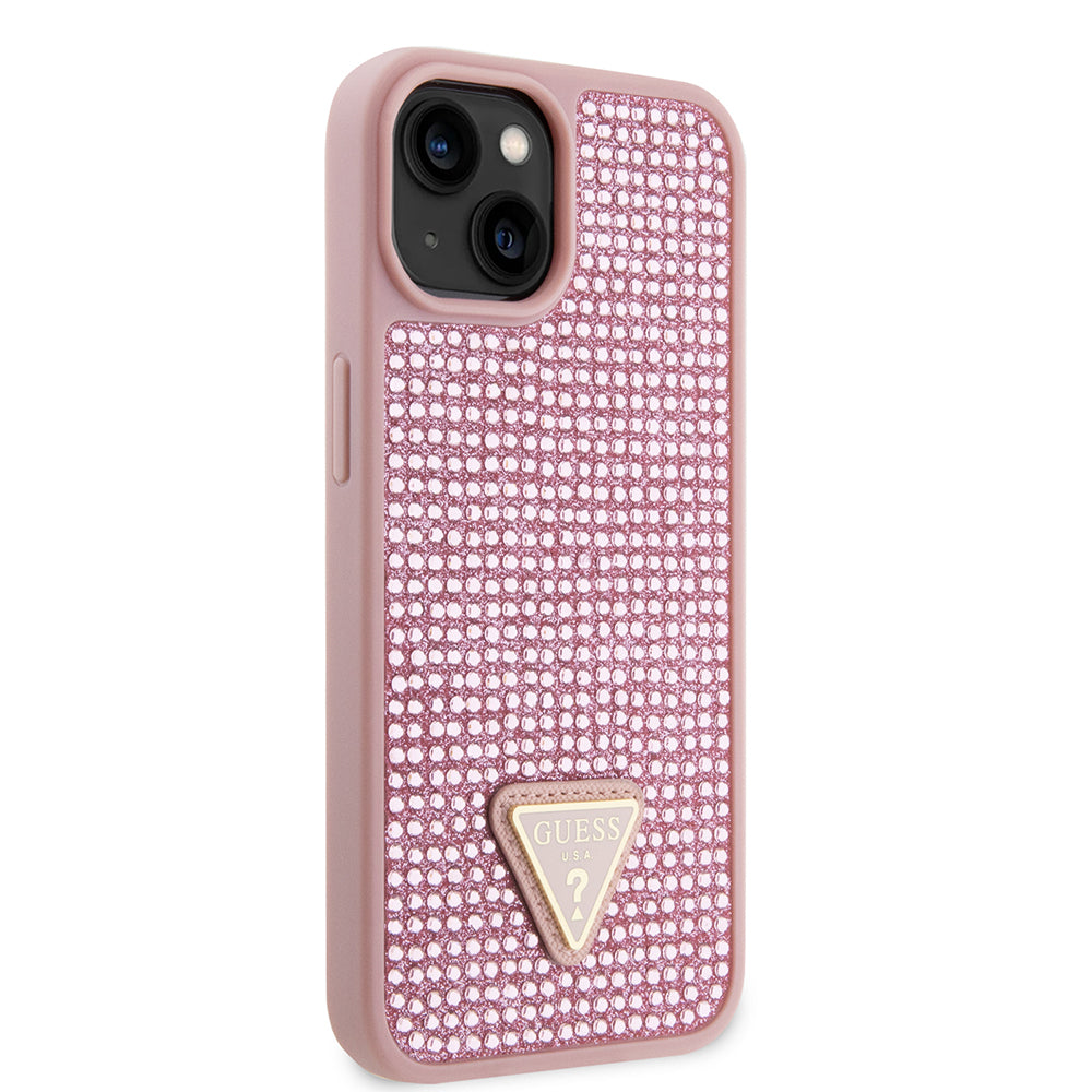 iPhone 15 Kılıf Guess Orijinal Lisanslı Taşlı Arka Yüzey Üçgen Logolu Kılıf