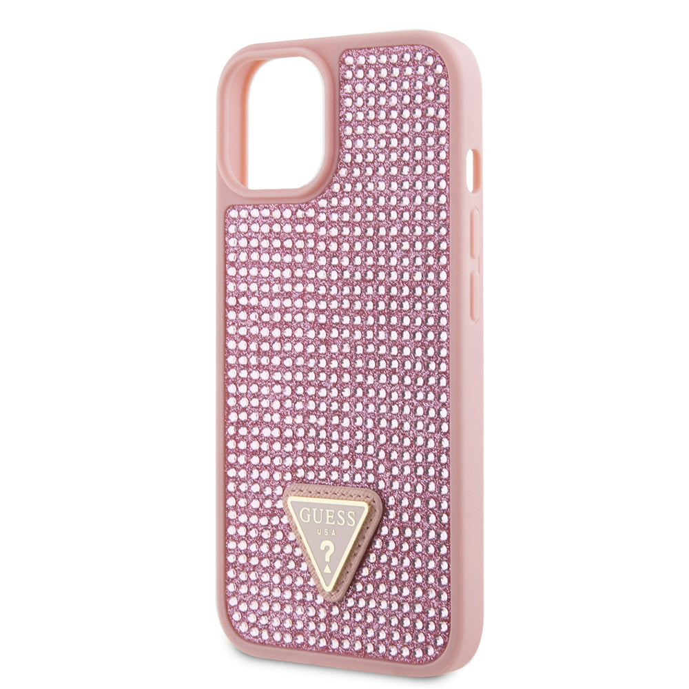 iPhone 15 Kılıf Guess Orijinal Lisanslı Taşlı Arka Yüzey Üçgen Logolu Kılıf