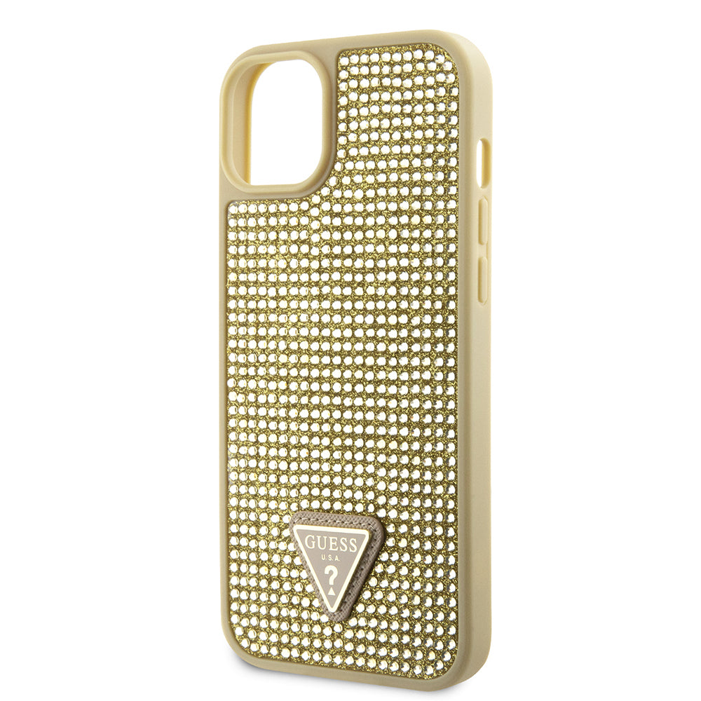 iPhone 15 Kılıf Guess Orijinal Lisanslı Taşlı Arka Yüzey Üçgen Logolu Kılıf