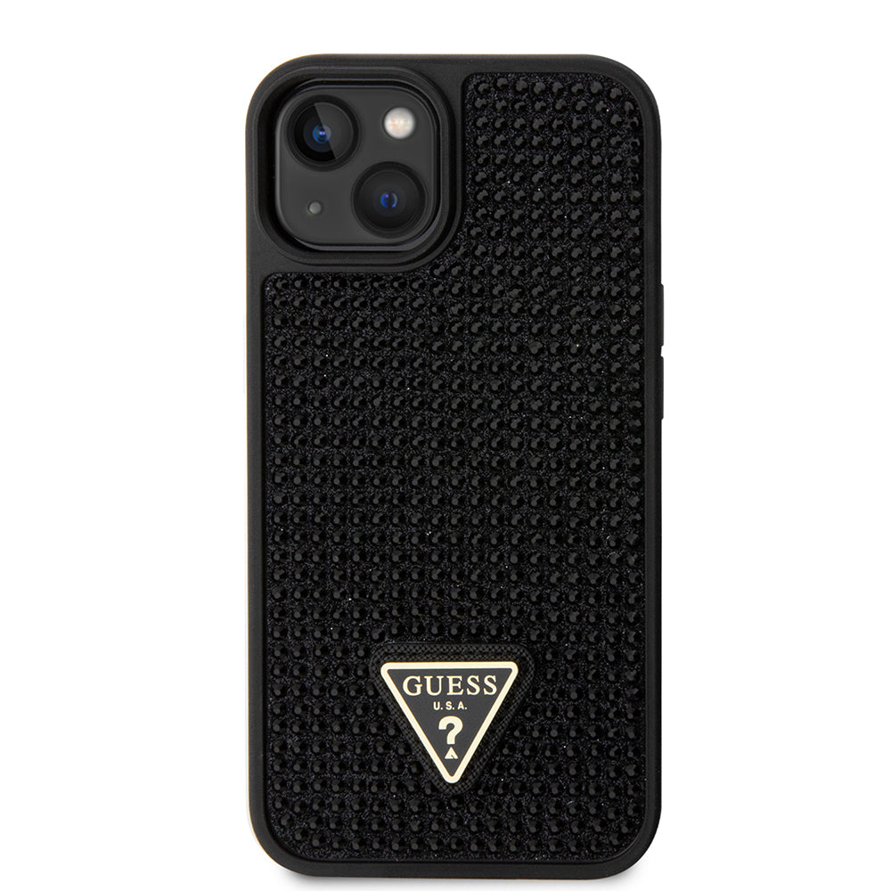 iPhone 15 Kılıf Guess Orijinal Lisanslı Taşlı Arka Yüzey Üçgen Logolu Kılıf