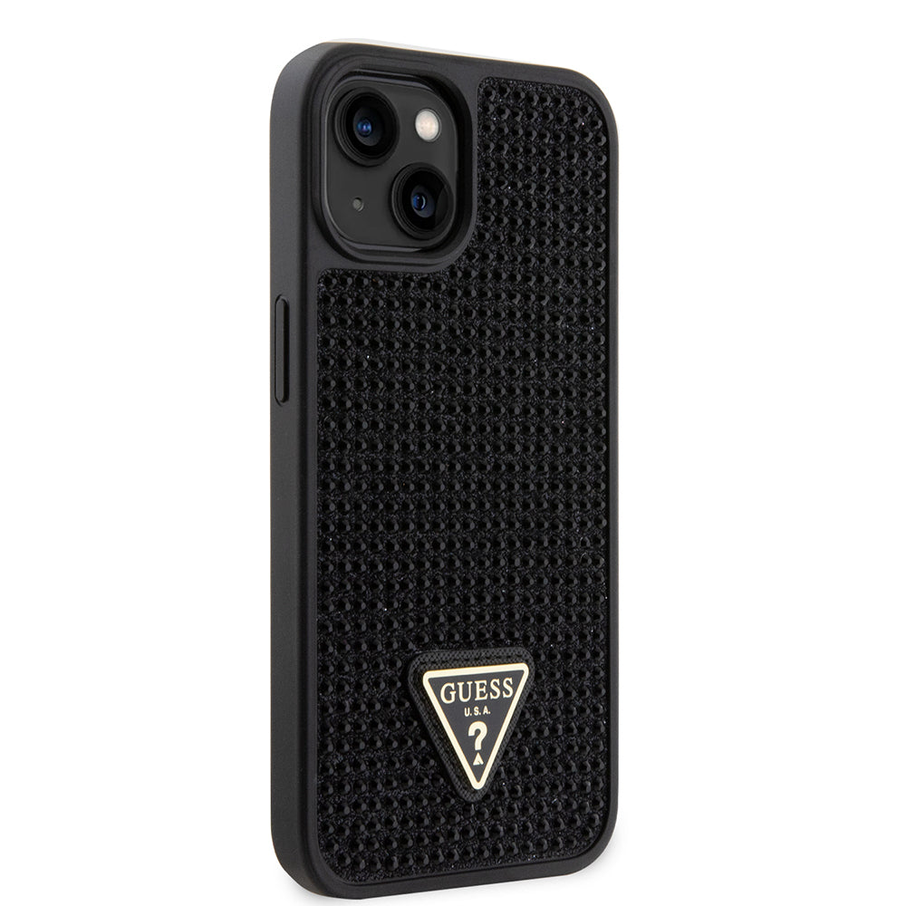 iPhone 15 Kılıf Guess Orijinal Lisanslı Taşlı Arka Yüzey Üçgen Logolu Kılıf