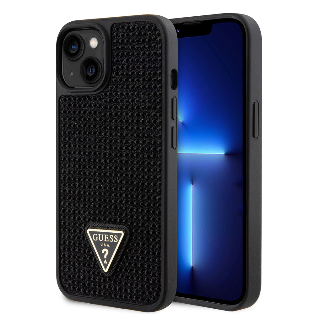 iPhone 15 Kılıf Guess Orijinal Lisanslı Taşlı Arka Yüzey Üçgen Logolu Kılıf