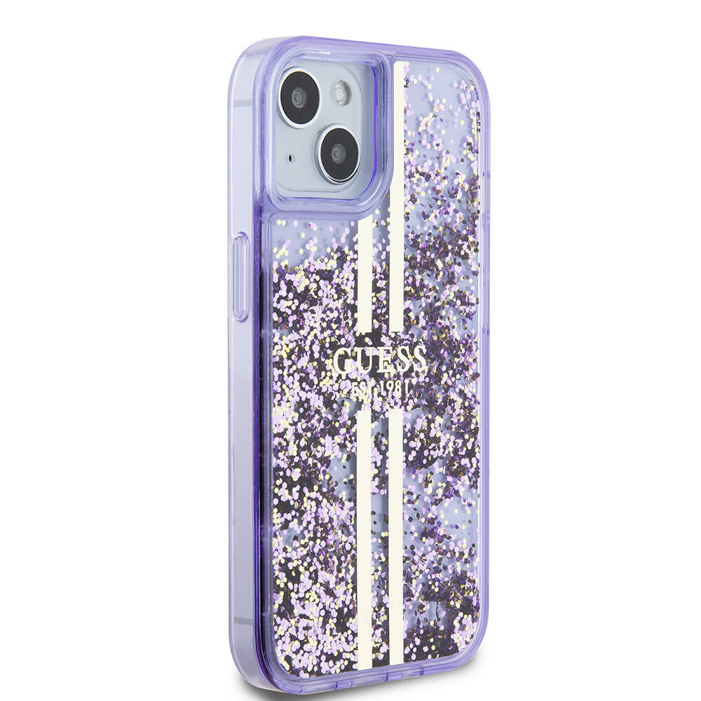 iPhone 15 Kılıf Guess Orijinal Lisanslı Transparan Sıvılı Simli Altın Çizgili Kılıf