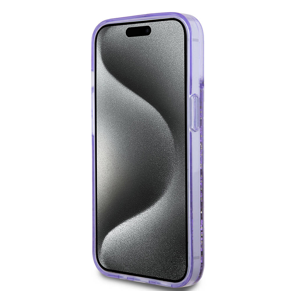 iPhone 15 Kılıf Guess Orijinal Lisanslı Transparan Sıvılı Simli Altın Çizgili Kılıf