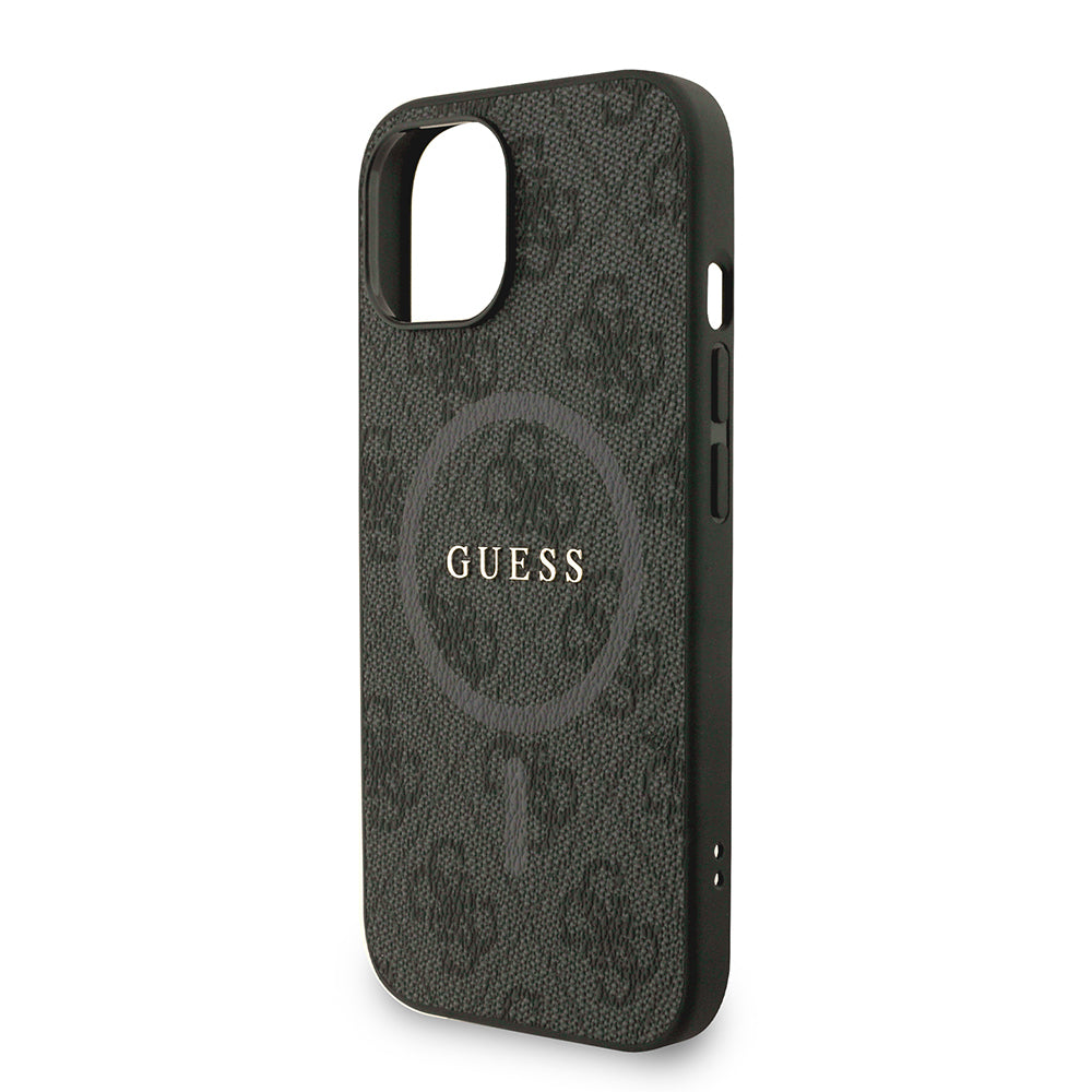 iPhone 15 Kılıf Guess orijinal Lisanslı M-safe Şarj Özellikli PU Deri Bilek Askı İpli Yazı Logolu Kılıf