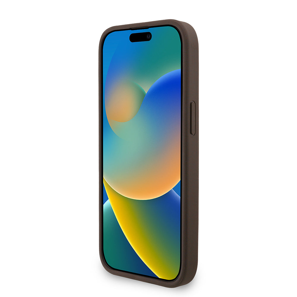 iPhone 15 Kılıf Guess orijinal Lisanslı M-safe Şarj Özellikli PU Deri Bilek Askı İpli Yazı Logolu Kılıf