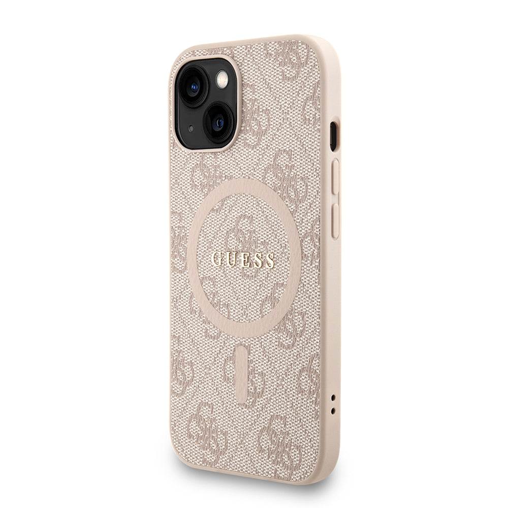iPhone 15 Kılıf Guess orijinal Lisanslı M-safe Şarj Özellikli PU Deri Bilek Askı İpli Yazı Logolu Kılıf