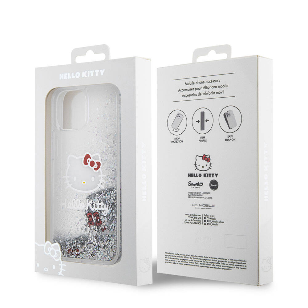 iPhone 15 Kılıf Hello Kitty Orijinal Lisanslı İkonik Sıvılı Glitter Kılıf