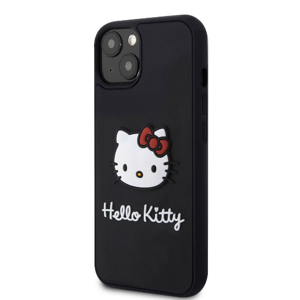 iPhone 15 Kılıf Hello Kitty Orijinal Lisanslı Yazı ve İkonik Logolu 3D Rubber Kitty Head Kılıf