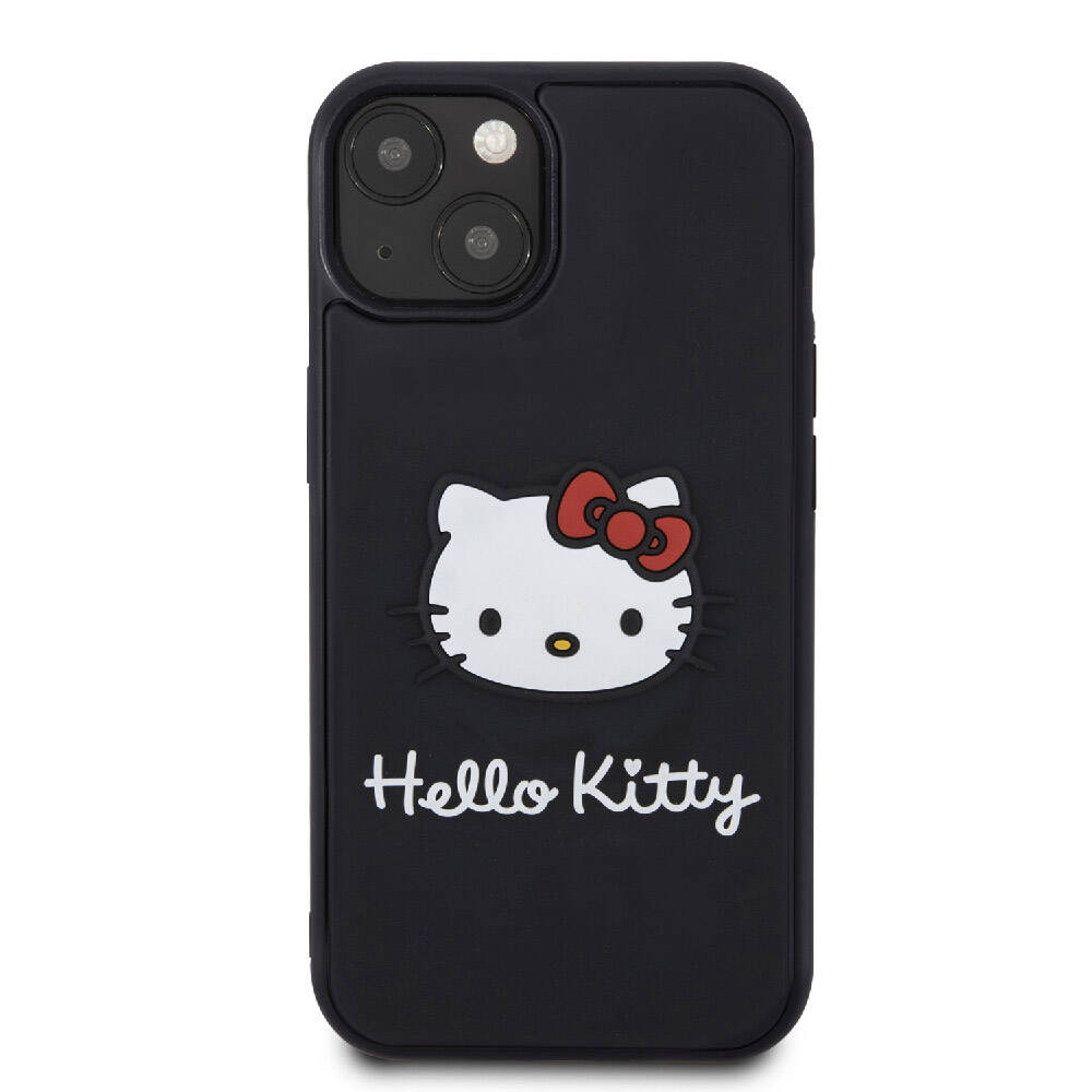 iPhone 15 Kılıf Hello Kitty Orijinal Lisanslı Yazı ve İkonik Logolu 3D Rubber Kitty Head Kılıf
