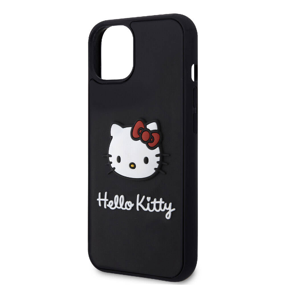 iPhone 15 Kılıf Hello Kitty Orijinal Lisanslı Yazı ve İkonik Logolu 3D Rubber Kitty Head Kılıf
