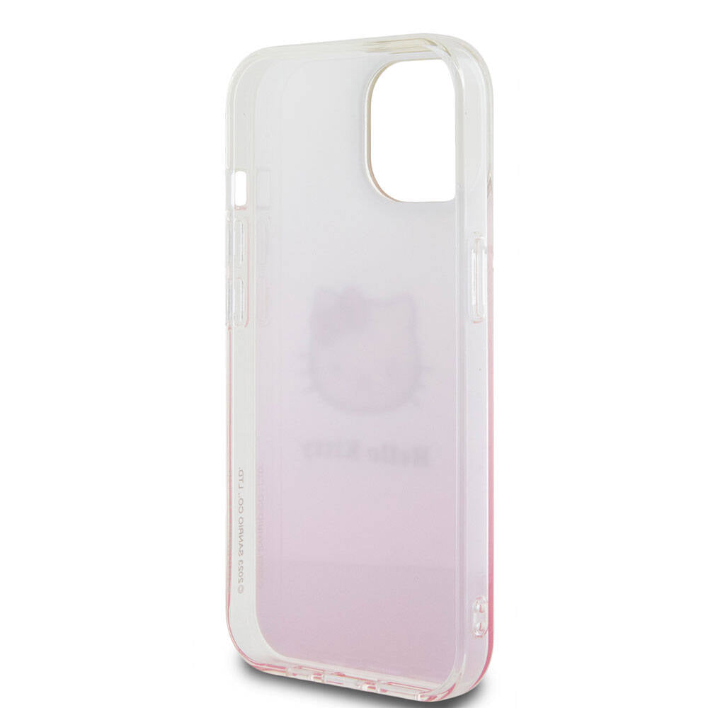 iPhone 15 Kılıf Hello Kitty Orijinal Lisanslı Yazı ve İkonik Logolu Elektroplating Kaplama Gradyan Kılıf