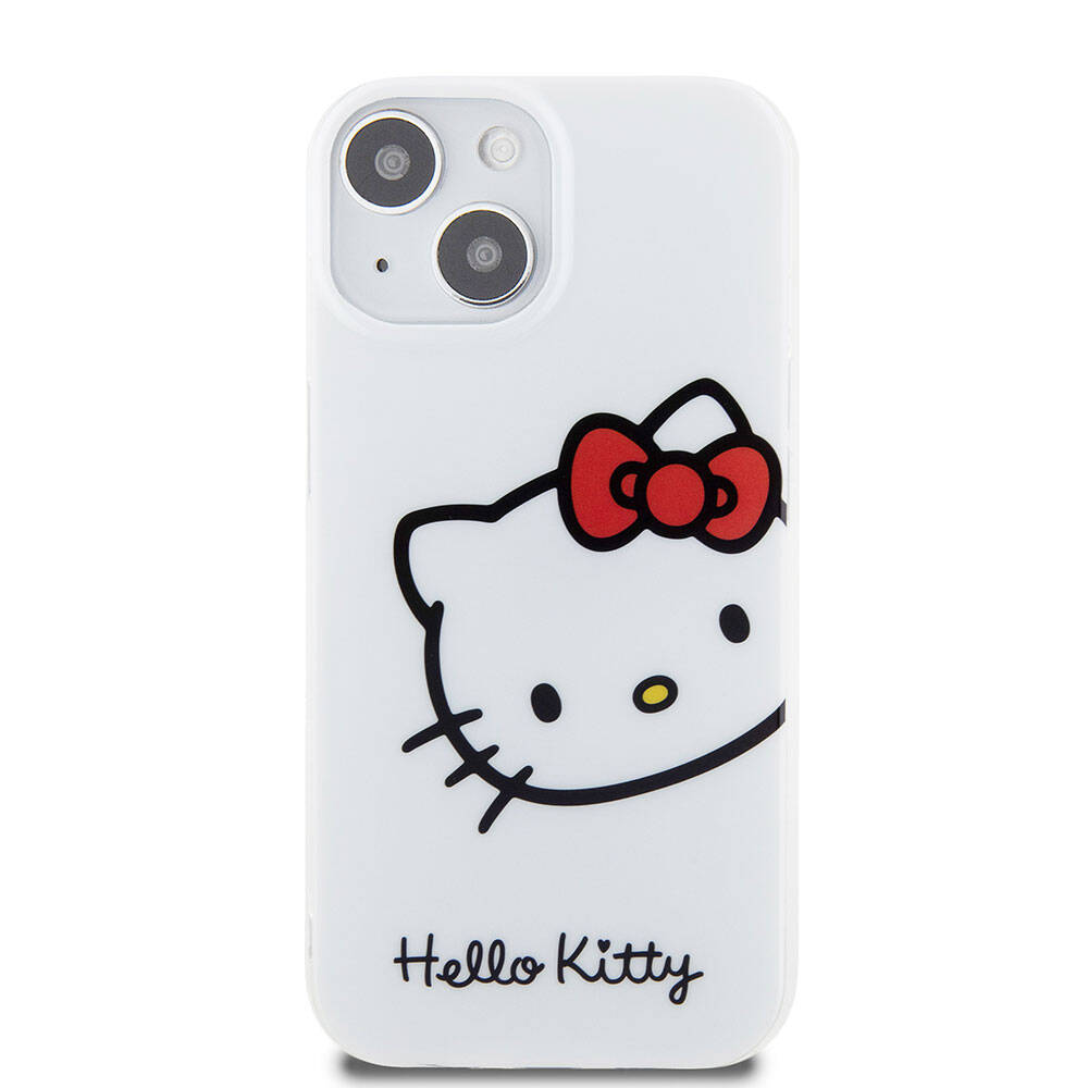 iPhone 15 Kılıf Hello Kitty Orijinal Lisanslı Yazı ve İkonik Logolu Kitty Head Kılıf