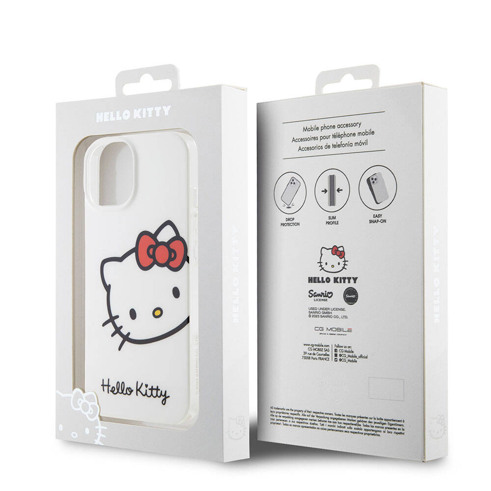 iPhone 15 Kılıf Hello Kitty Orijinal Lisanslı Yazı ve İkonik Logolu Kitty Head Kılıf