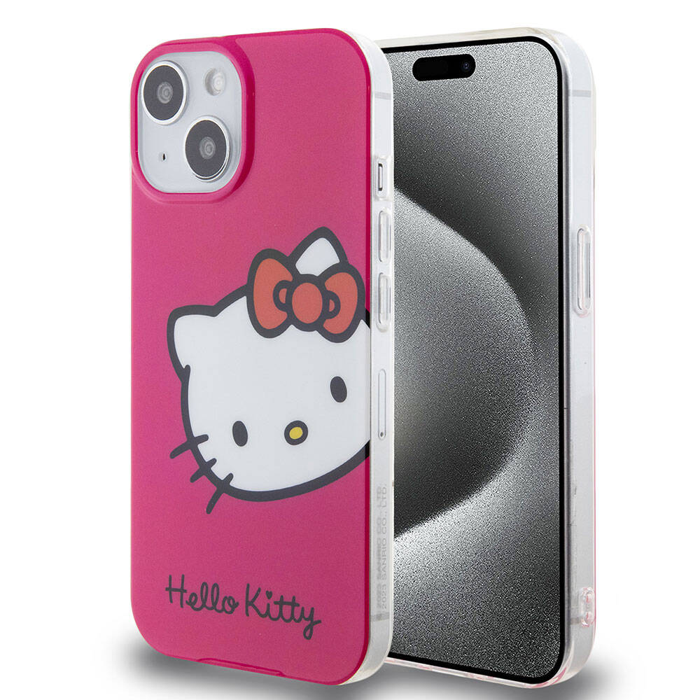 iPhone 15 Kılıf Hello Kitty Orijinal Lisanslı Yazı ve İkonik Logolu Kitty Head Kılıf