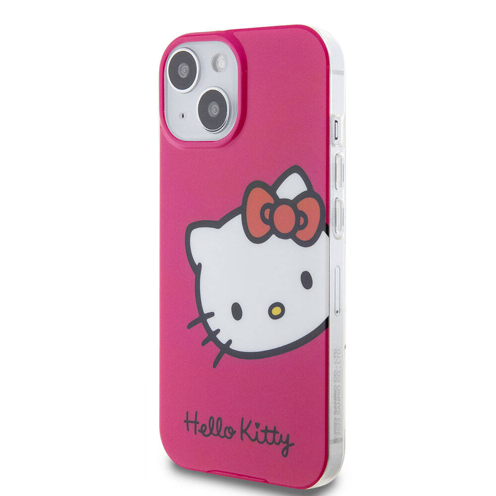 iPhone 15 Kılıf Hello Kitty Orijinal Lisanslı Yazı ve İkonik Logolu Kitty Head Kılıf