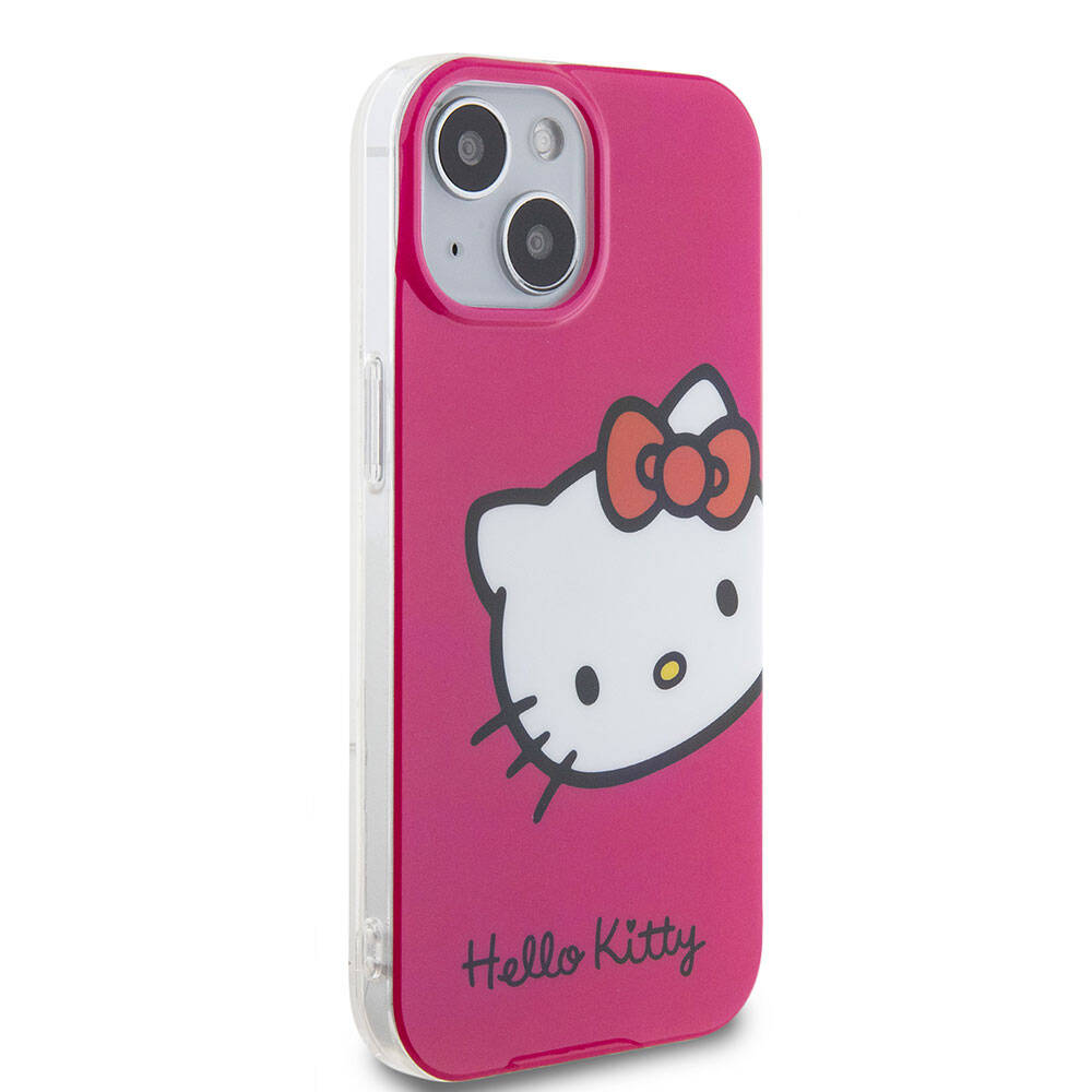 iPhone 15 Kılıf Hello Kitty Orijinal Lisanslı Yazı ve İkonik Logolu Kitty Head Kılıf