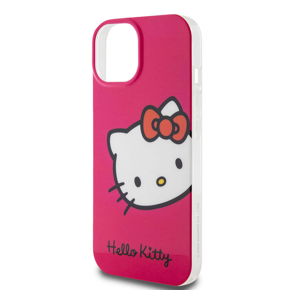 iPhone 15 Kılıf Hello Kitty Orijinal Lisanslı Yazı ve İkonik Logolu Kitty Head Kılıf