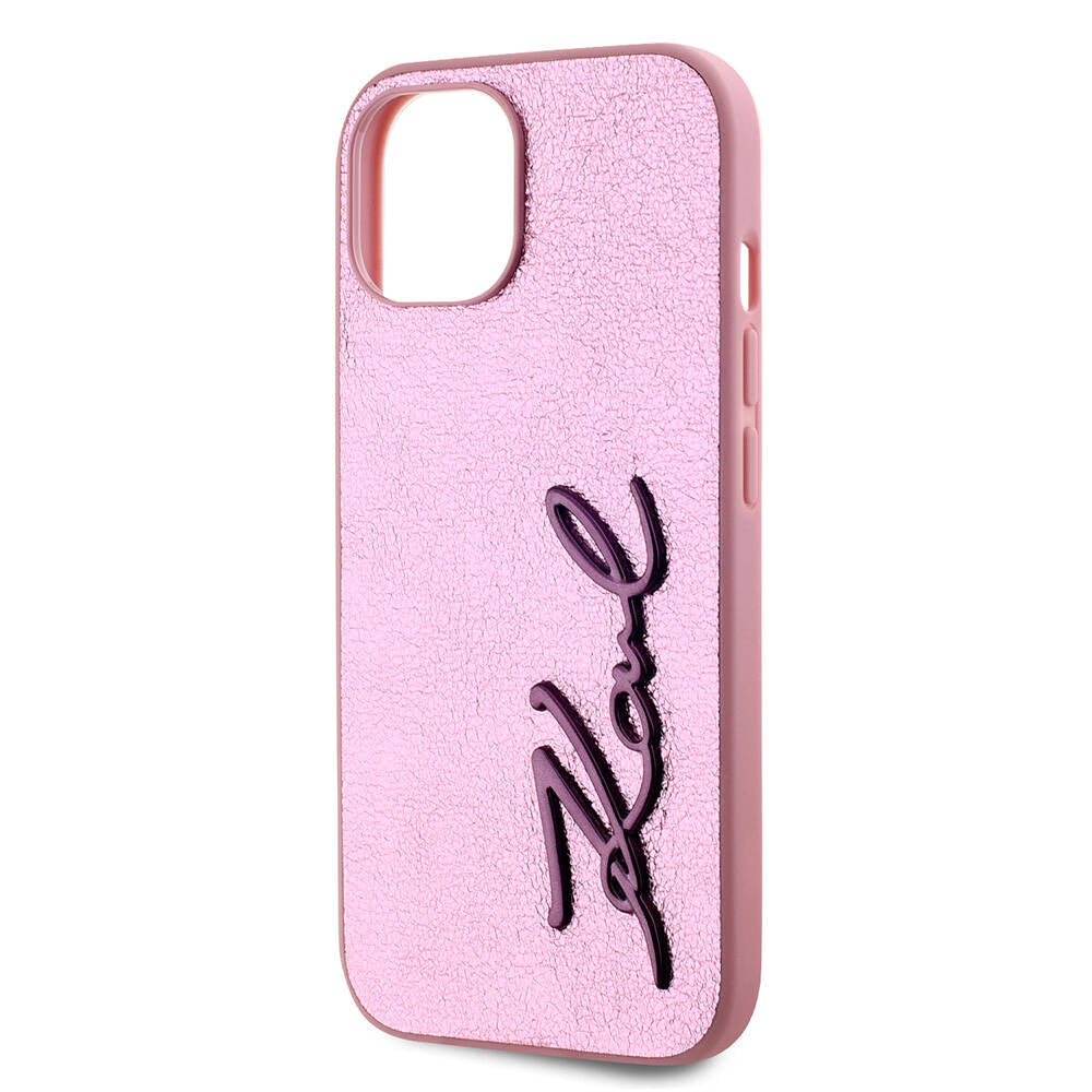 iPhone 15 Kılıf Karl Lagerfeld Orijinal Lisanslı 3D KL Yazılı Tüylü Arka Yüzey Saffiano Rhinestones Kılıf
