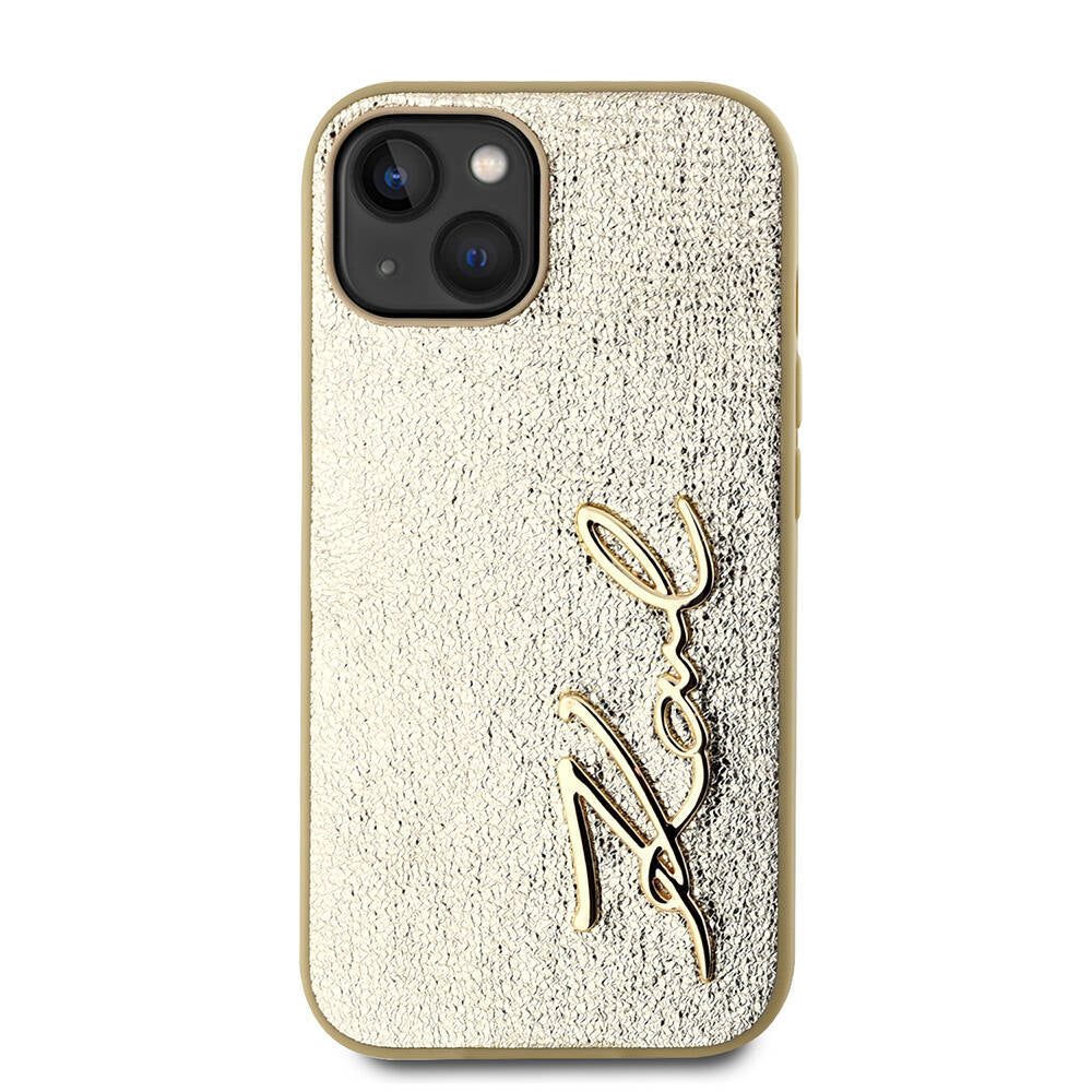 iPhone 15 Kılıf Karl Lagerfeld Orijinal Lisanslı 3D KL Yazılı Tüylü Arka Yüzey Saffiano Rhinestones Kılıf