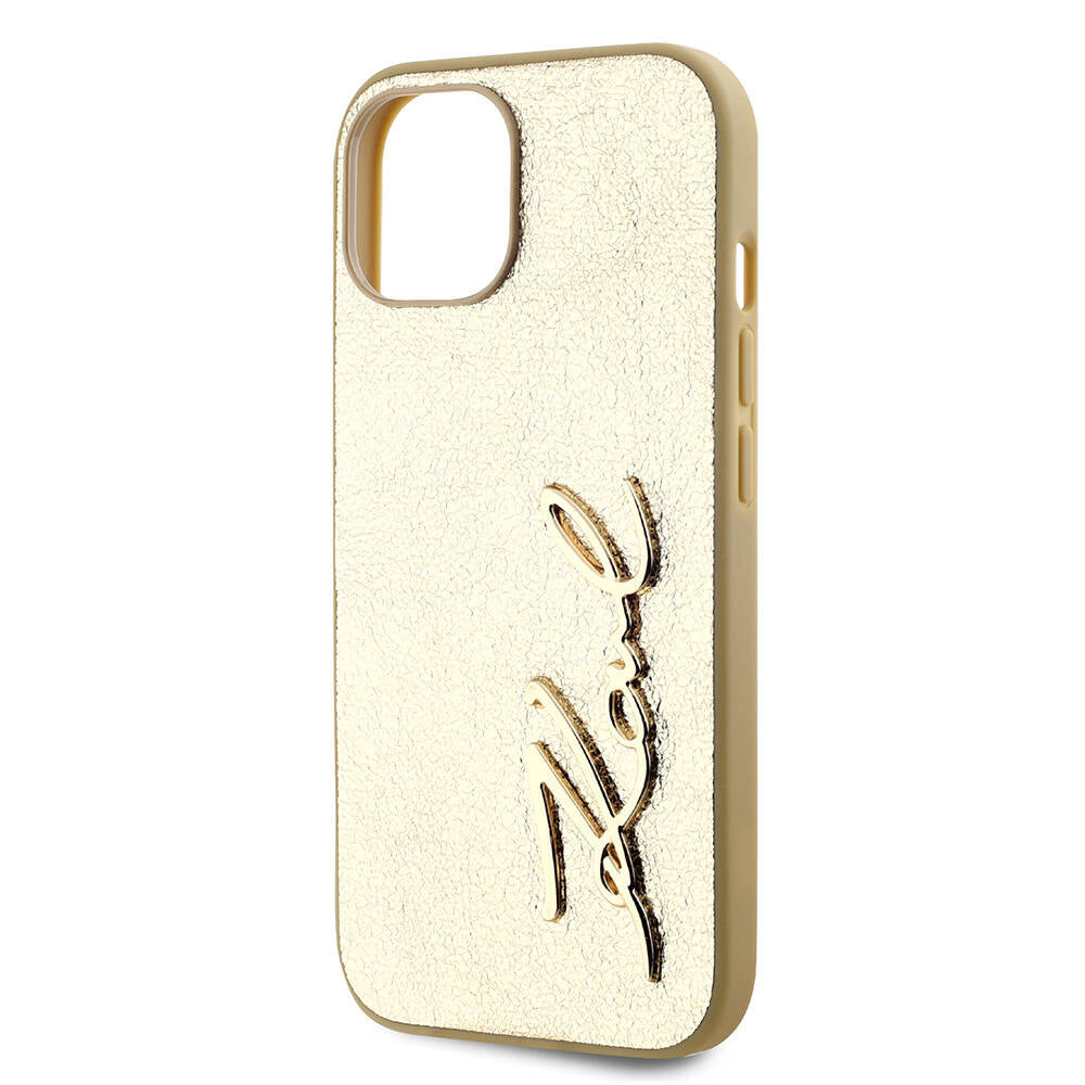 iPhone 15 Kılıf Karl Lagerfeld Orijinal Lisanslı 3D KL Yazılı Tüylü Arka Yüzey Saffiano Rhinestones Kılıf
